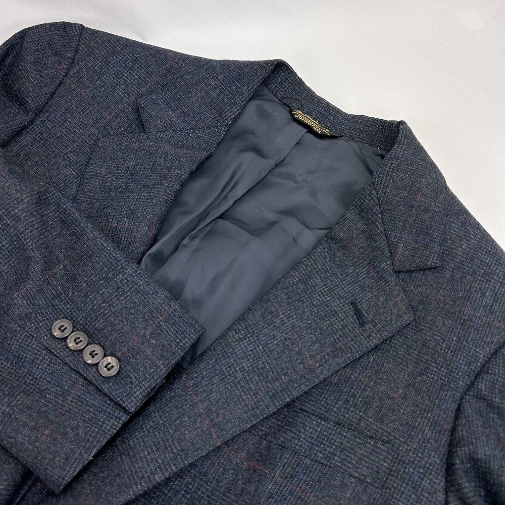 Southwick Men's Navy Burgundy Windowpane Wool Suit 40S PLEASE READ MEASUREMENTS